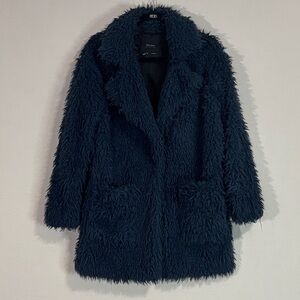 Zara Basic Teal Faux Fur Teddy Coat Jacket Size M